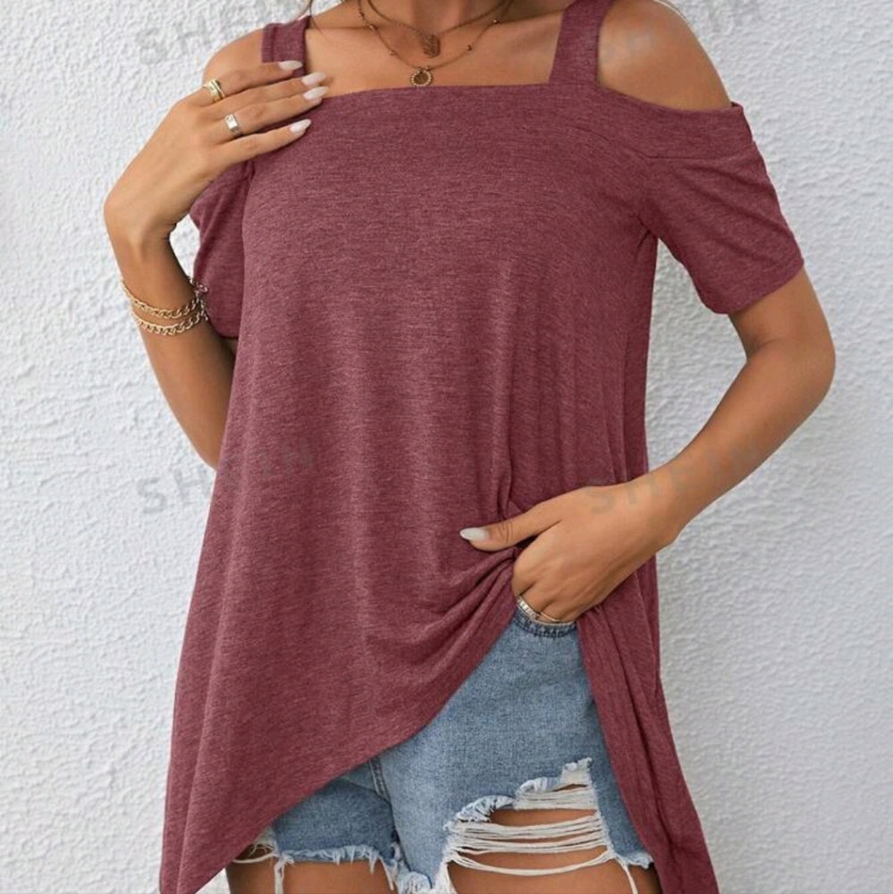 Shein Asymmetrical Short Sleeve Tee with Straps